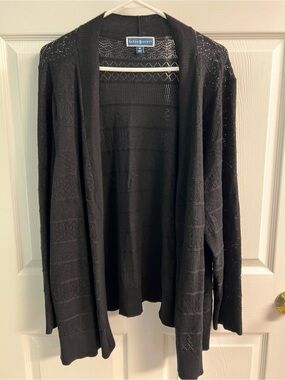 Karen Scott Black Lightweight Open Cardigan with Textured Knit